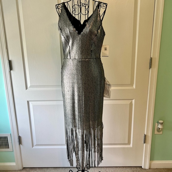 Brand new with tag ! Dress the population silver fringe dress - Picture 5 of 8